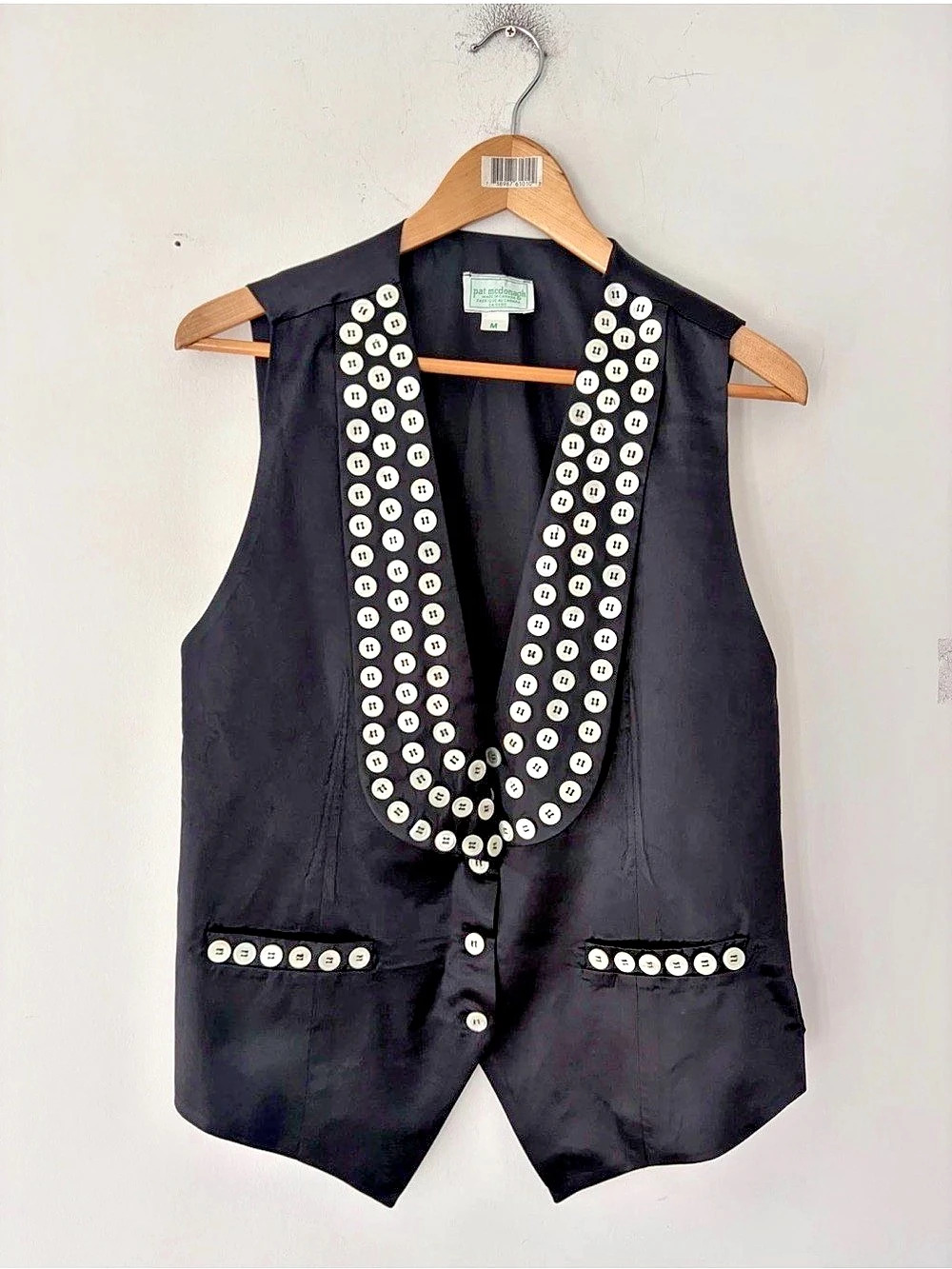 Vintage Pat McDonagh Embellished Vest in Black & White Size Medium Like New